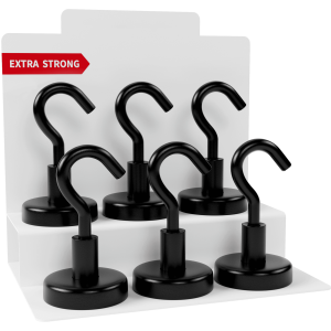 Set of Black Magnetic Hooks with Adhesive Pads