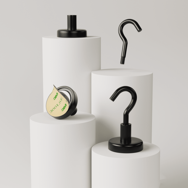 Set of Black Magnetic Hooks with Adhesive Pads - 图片 4